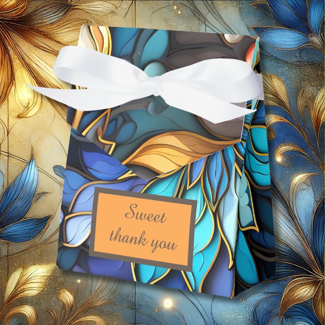 Blue & Gold Floral Stained Glass Elegant wedding Favour Box (Creator Uploaded)