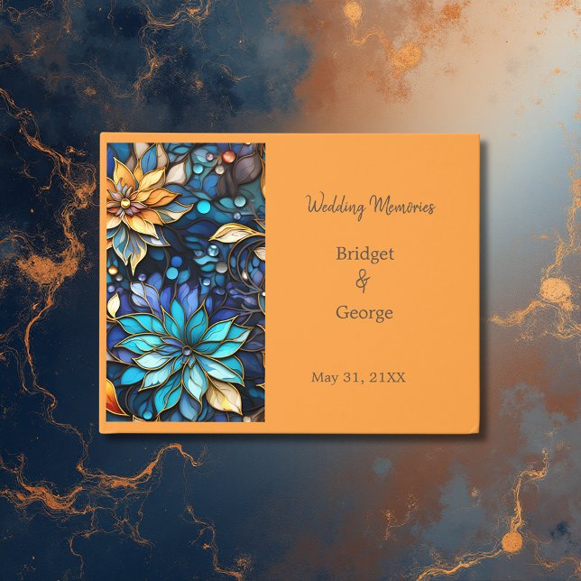 Blue & Gold Floral Stained Glass Elegant wedding Guest Book (Creator Uploaded)