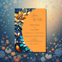 Blue & Gold Floral Stained Glass Elegant wedding 