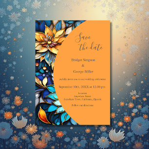 Blue & Gold Floral Stained Glass Elegant wedding  Invitation