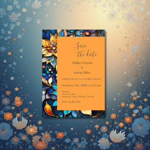 Blue & Gold Floral Stained Glass Elegant wedding Invitation