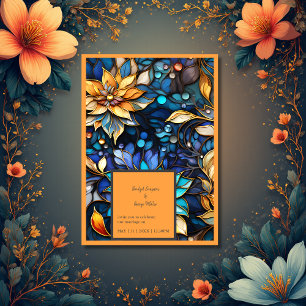 Blue & Gold Floral Stained Glass Elegant wedding Invitation
