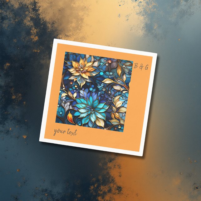 Blue & Gold Floral Stained Glass Elegant wedding Napkin (Creator Uploaded)