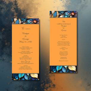 Blue & Gold Floral Stained Glass Elegant wedding Programme