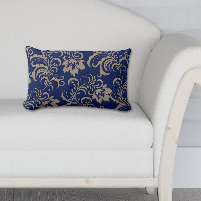 Blue Gold Floral Swirl Lumbar Cushion (Creator Uploaded)