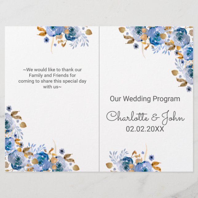 Blue Gold Floral Wedding (Front)
