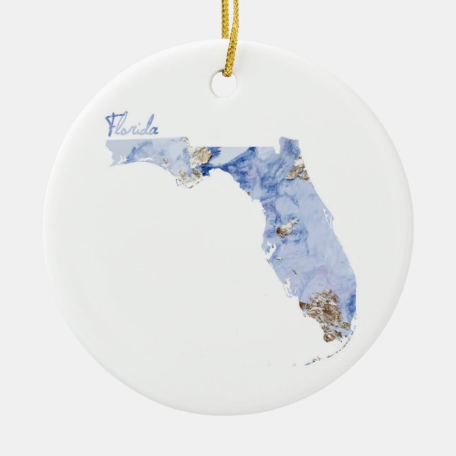 Blue & Gold Florida State Map Ceramic Tree Decoration (Front)