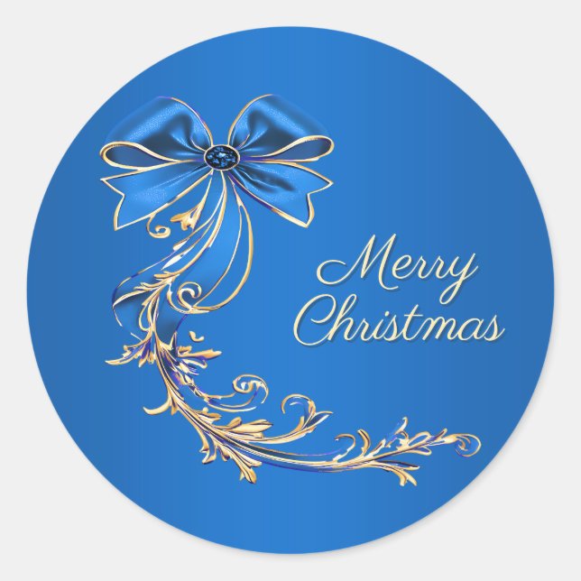 Blue Gold Flower Christmas Holiday Sticker (Front)