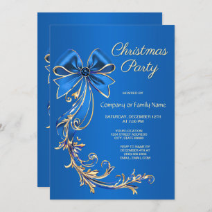 Blue Gold Flower Christmas Party Invitation