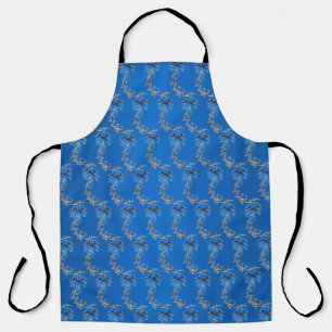 Blue Gold Flower Holiday Apron