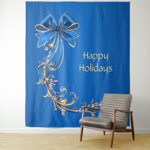 Blue Gold Flower Holiday Backdrop Tapestry