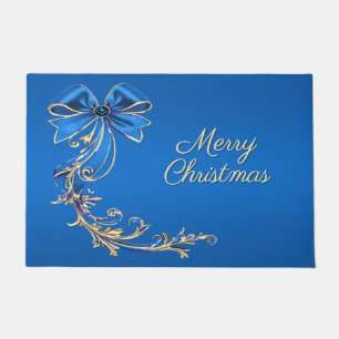 Blue Gold Flower Holiday Doormat