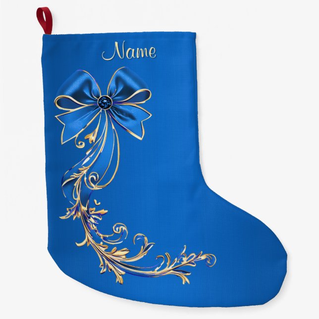 Blue Gold Flower Holiday Stocking (Front)