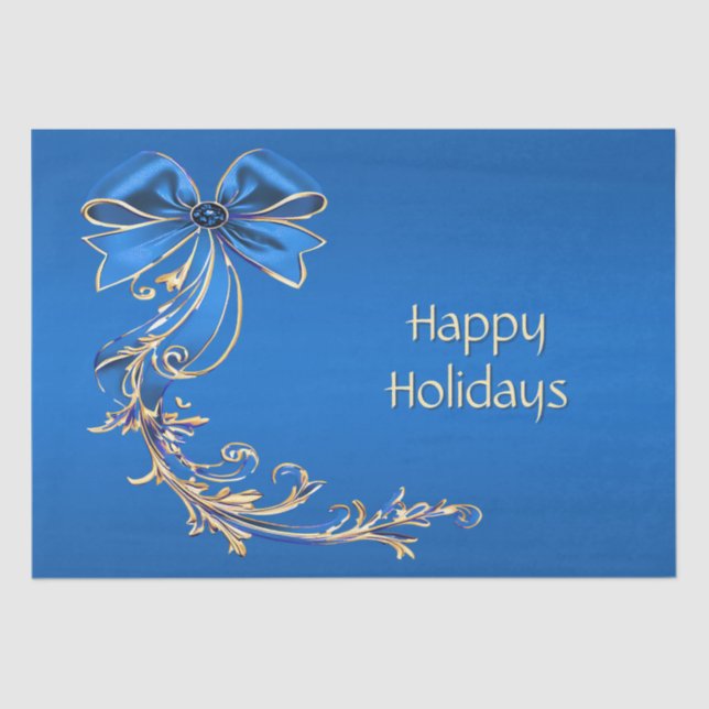 Blue Gold Flower Holiday Tissue Paper (Front)