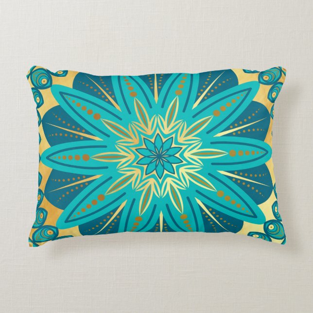 Blue Gold Flower Mandala Decorative Cushion (Front)