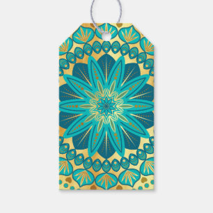 Blue Gold Flower Mandala Gift Tags
