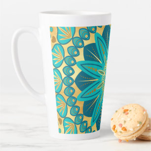 Blue Gold Flower Mandala Latte Mug