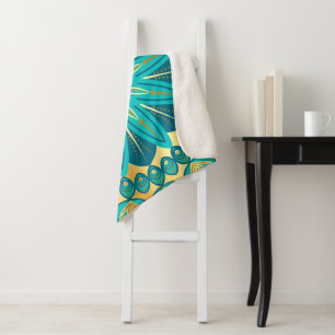 Blue Gold Flower Mandala Sherpa Blanket
