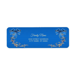 Blue Gold Flower Return Address Label