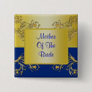 Blue & Gold Flowering Vines Monogram Wedding 15 Cm Square Badge