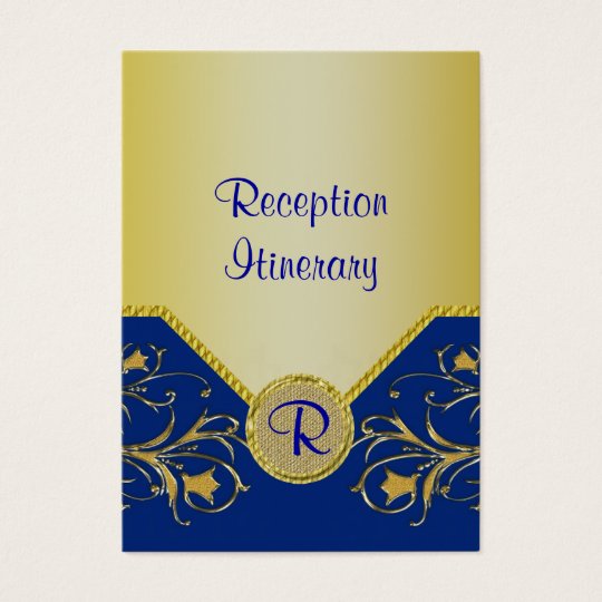 Blue & Gold Flowering Vines Monogram Wedding Business Card