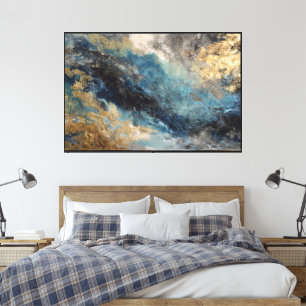 Blue & Gold Fluid Abstract Art Canvas Print