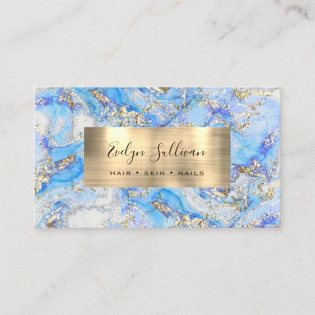 Blue Gold Fluid Marble Business Card (Front)