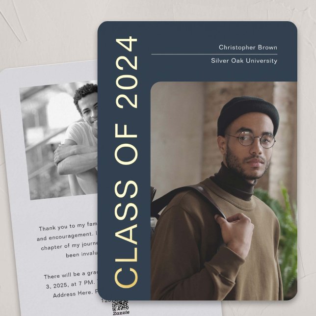 Blue gold foil, class 2024 graduation announcement (Creator Uploaded)