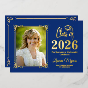 Blue Gold FOIL Class of 2026 Photo Graduation