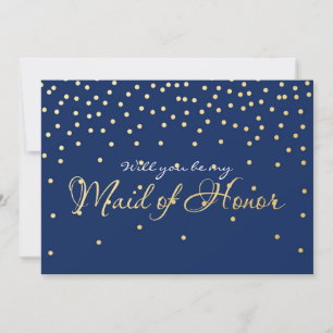 Blue & Gold Foil Confetti Dots MAID OF HONOR card
