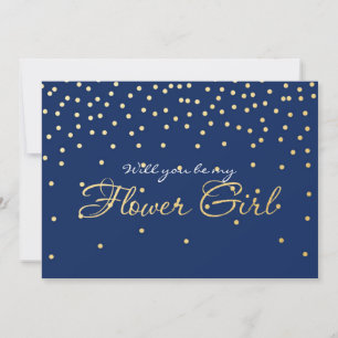 Blue Gold Foil Confetti FLOWER GIRL Card