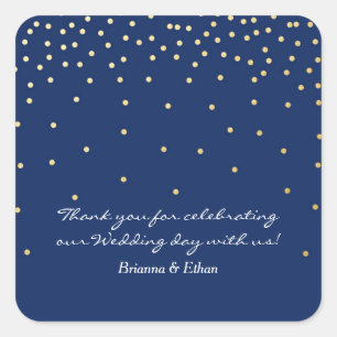 Blue & Gold Foil Dots Modern Wedding Stickers
