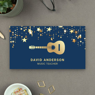 Blue Gold Foil Guitar Music Teacher Guitarist Business Card