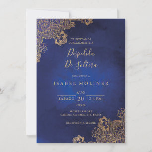Blue Gold Foil Lace Ornate Spanish Bridal Shower Invitation
