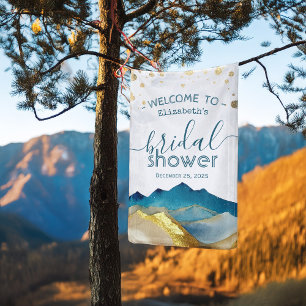 Blue Gold Foil Mountain Bridal Shower Welcome Sign