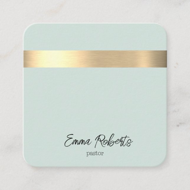 Blue Gold Foil Rustic Faux Jesus Christ Pastor Square Business Card (Front)