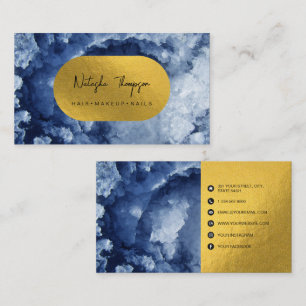 Blue Gold Foil Sea Crystals Makeup Hair Nails Business Card