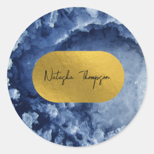 Blue Gold Foil Sea Crystals Signature Classic Round Sticker