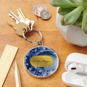 Blue Gold Foil Sea Crystals Signature  Key Ring