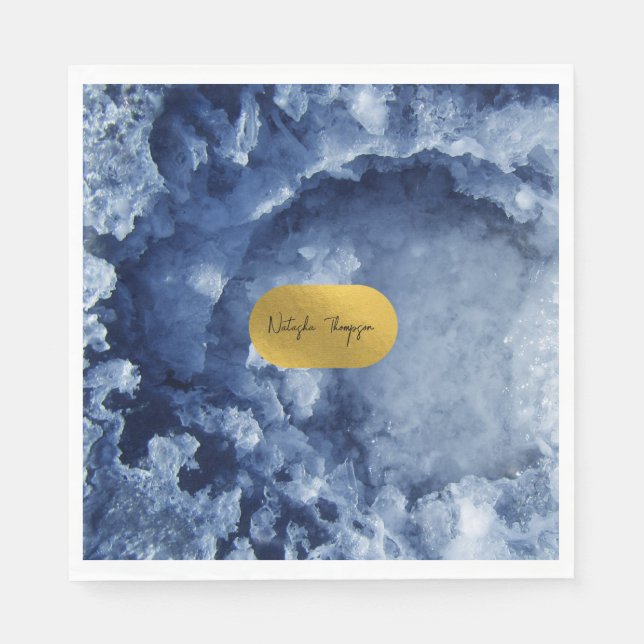 Blue Gold Foil Sea Crystals Signature   Napkin (Front)