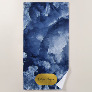 Blue Gold Foil Sea Crystals Signature Script   Beach Towel