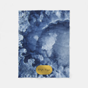 Blue Gold Foil Sea Crystals Signature Script Fleece Blanket