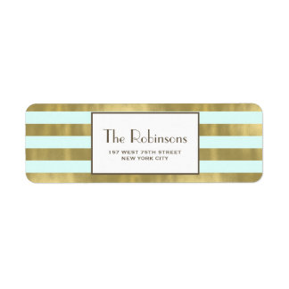 Blue Gold Foil Stripes Address Label