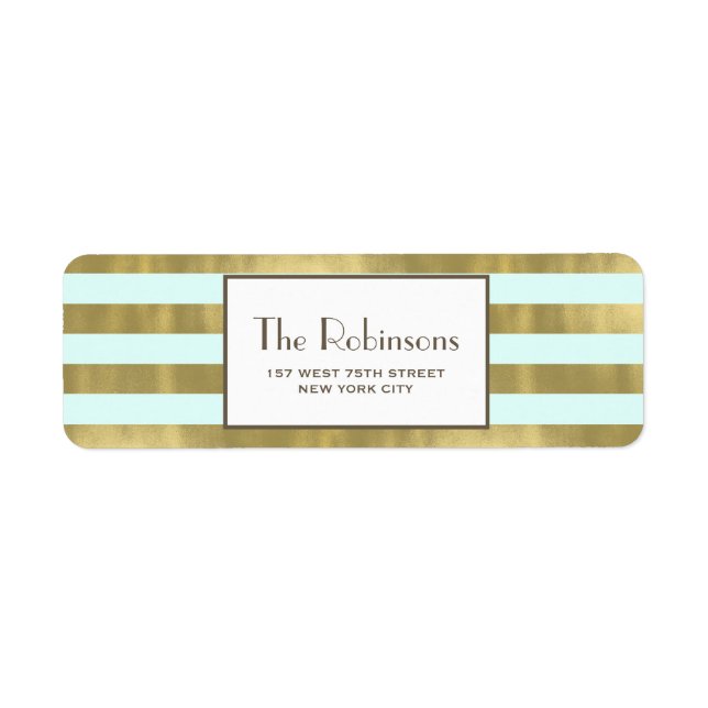 Blue Gold Foil Stripes Address Label (Front)