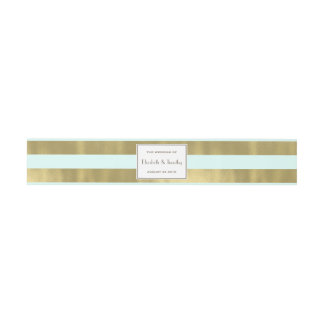 Blue Gold Foil Stripes Belly Band Invitation Belly Band