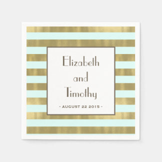 Blue Gold Foil Stripes Custom Napkins