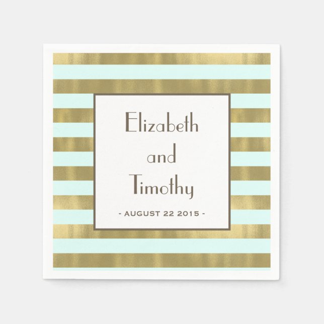 Blue Gold Foil Stripes Custom Napkins (Front)
