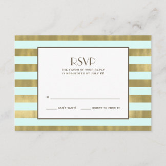 Blue Gold Foil Stripes RSVP Card