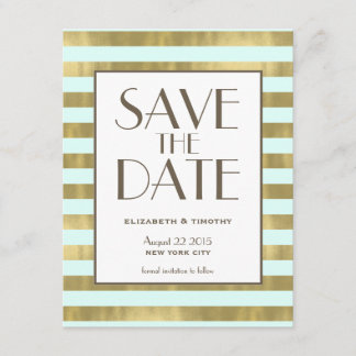 Blue Gold Foil Stripes Save the Date