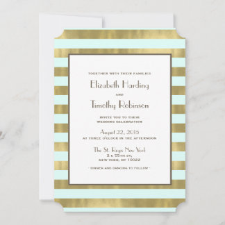 Blue Gold Foil Stripes Wedding Invitation